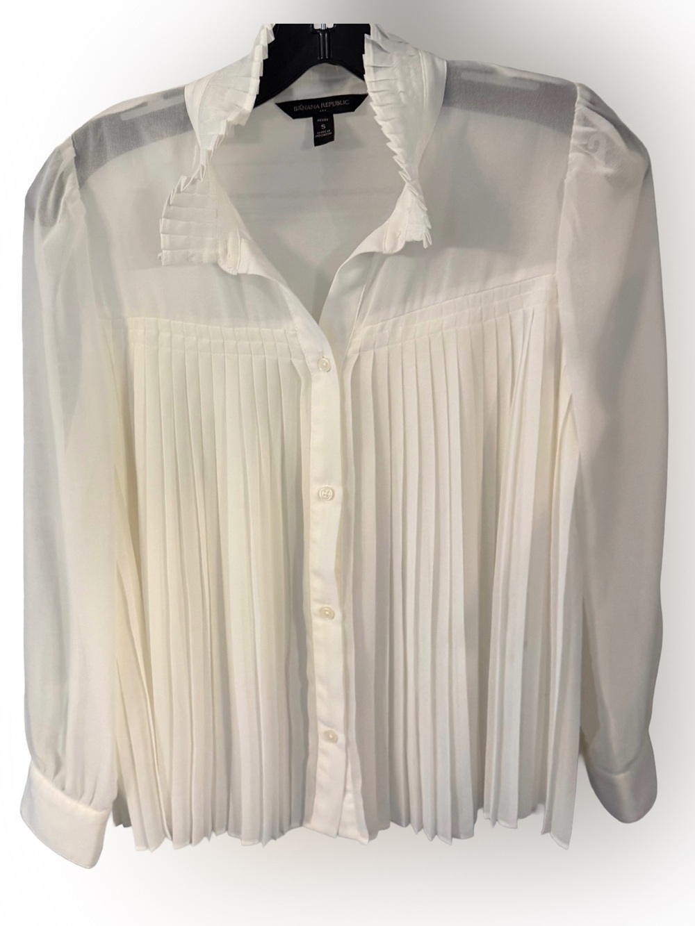 Banana Republic Women’s Chiffon Pleated Blouse Ivory Long Sleeve Sz S/P NWOT